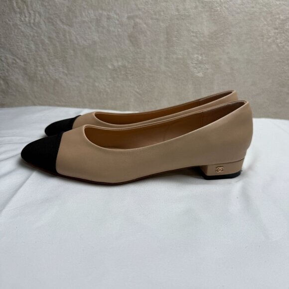 Designer Inspired Beige & Black Cap Toe Ballerina Flats Size 40 (US 9) old money - Picture 7 of 12